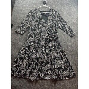 Boho Chic Black Paisley Wrap Dress Ruffle Hem Tiered Romantic Cottagecore 1x